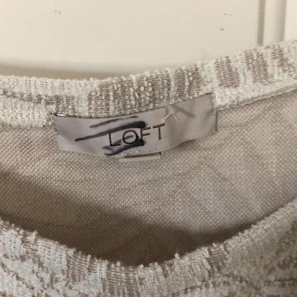 Loft Crop Top Textured Cream & Beige Tropical Leafy Pattern Elastic Hem Sz L - Picture 5 of 6